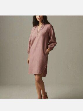 American Giant 100% Linen Short Summer Dress Balloon Sleeve Beach Coastal Size S